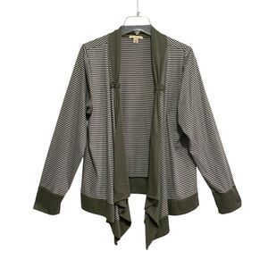 CHA CHA VENTE Cardigan Open Front Women's Size 2X Green Striped Long Sleeve Knit
